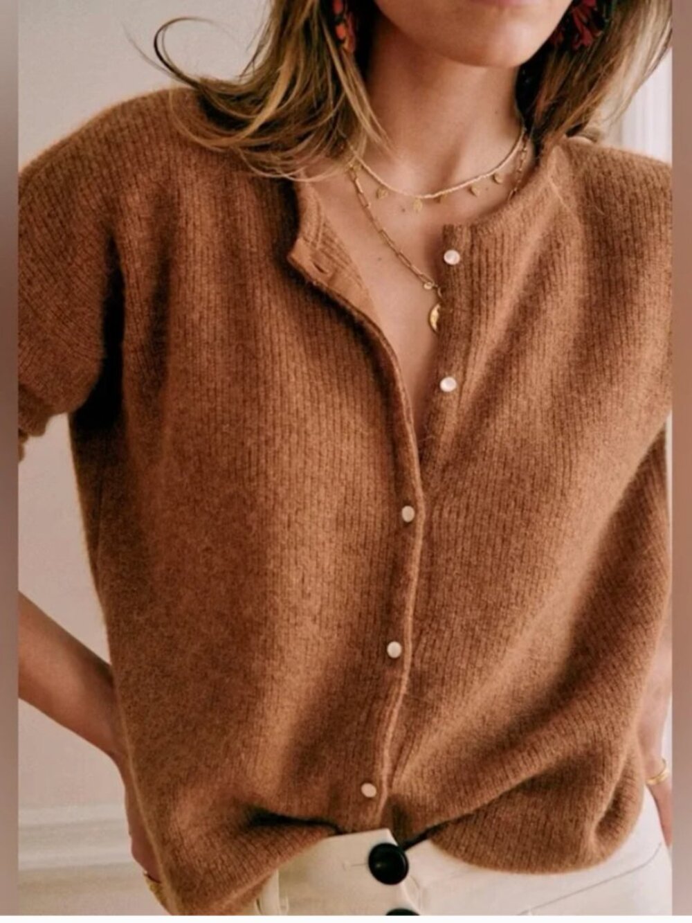 Sezane Gaspard Cardigan in Camel. Size S